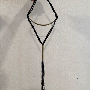 Vintage Black and Gold Necklace with Fringe